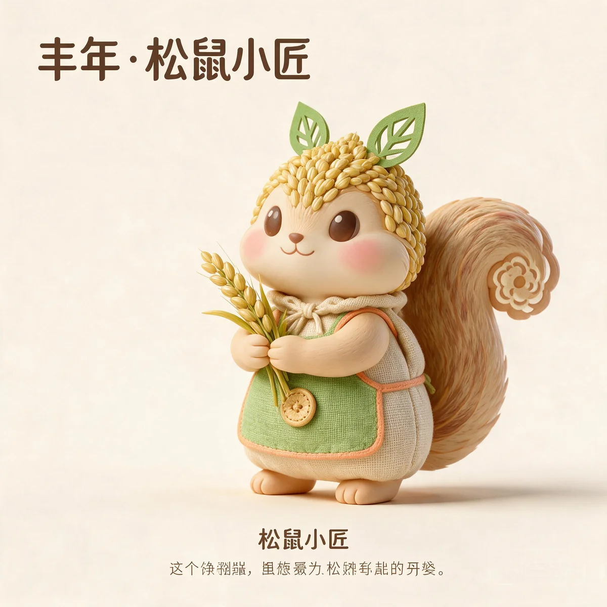 谷穗服饰与剪纸纹样相结合的松鼠吉祥物概念